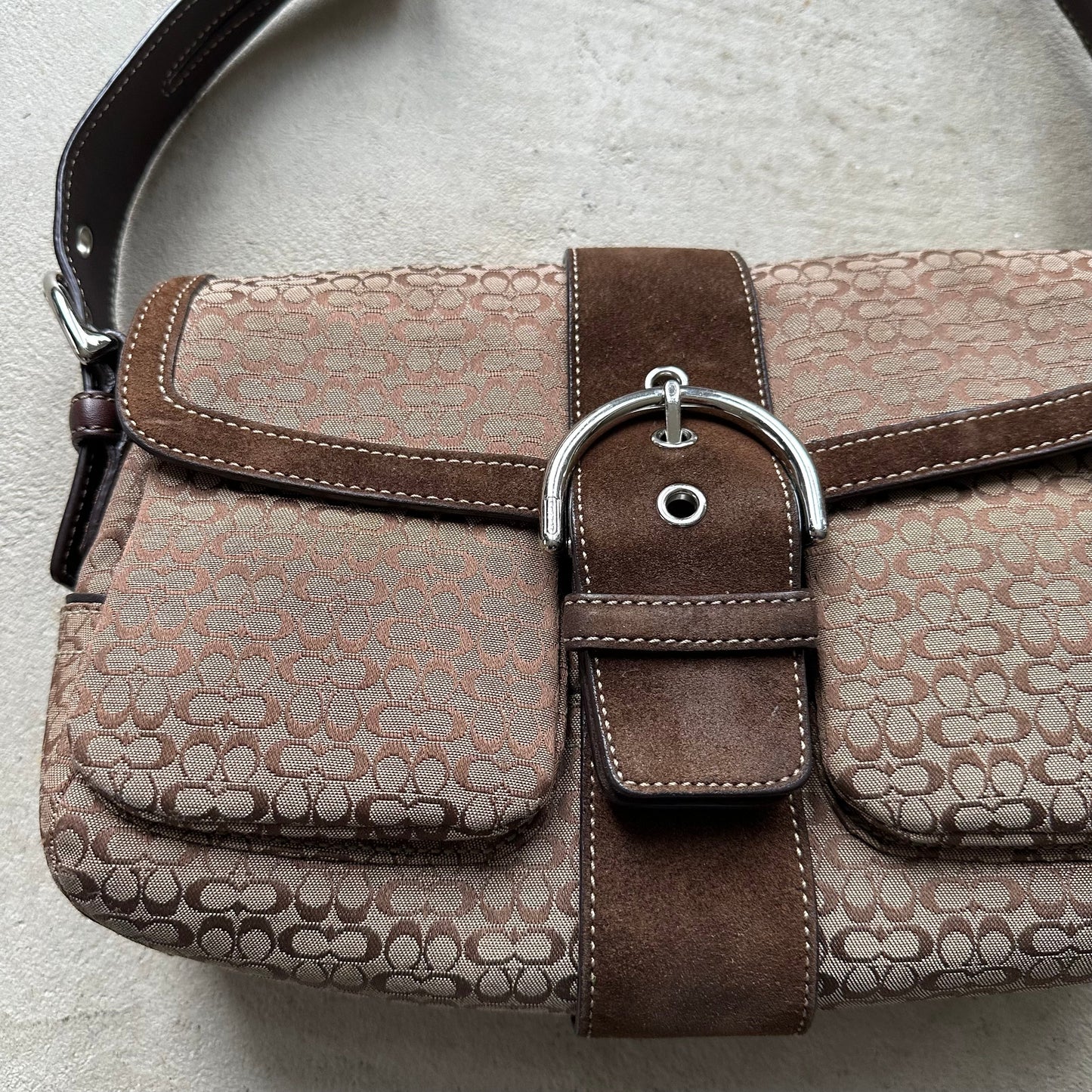 vintage y2k coach brown canvas square soho leather shoulder bag