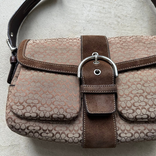 vintage y2k coach brown canvas square soho leather shoulder bag