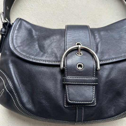 vintage y2k coach black leather soho shoulder bag 24