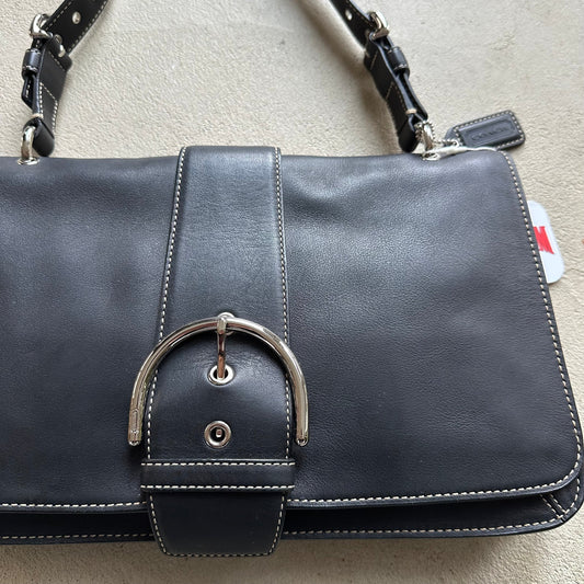 vintage y2k coach black leather soho style shoulder bag