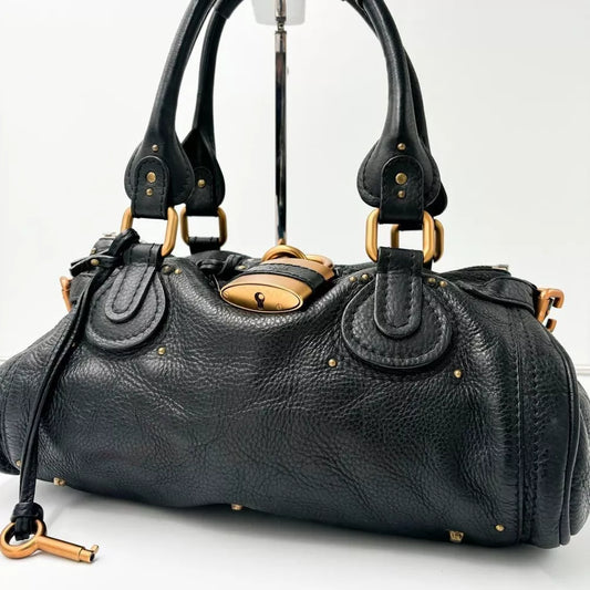 Authentic Chloe Paddington Medium Black Padlock Hand Bag Tote Bag Very good✨🔥