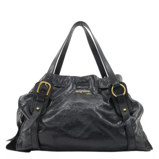 Authentic MIU MIU Logo Leather Tote Bag Shoulder Bag Black🩷🍒