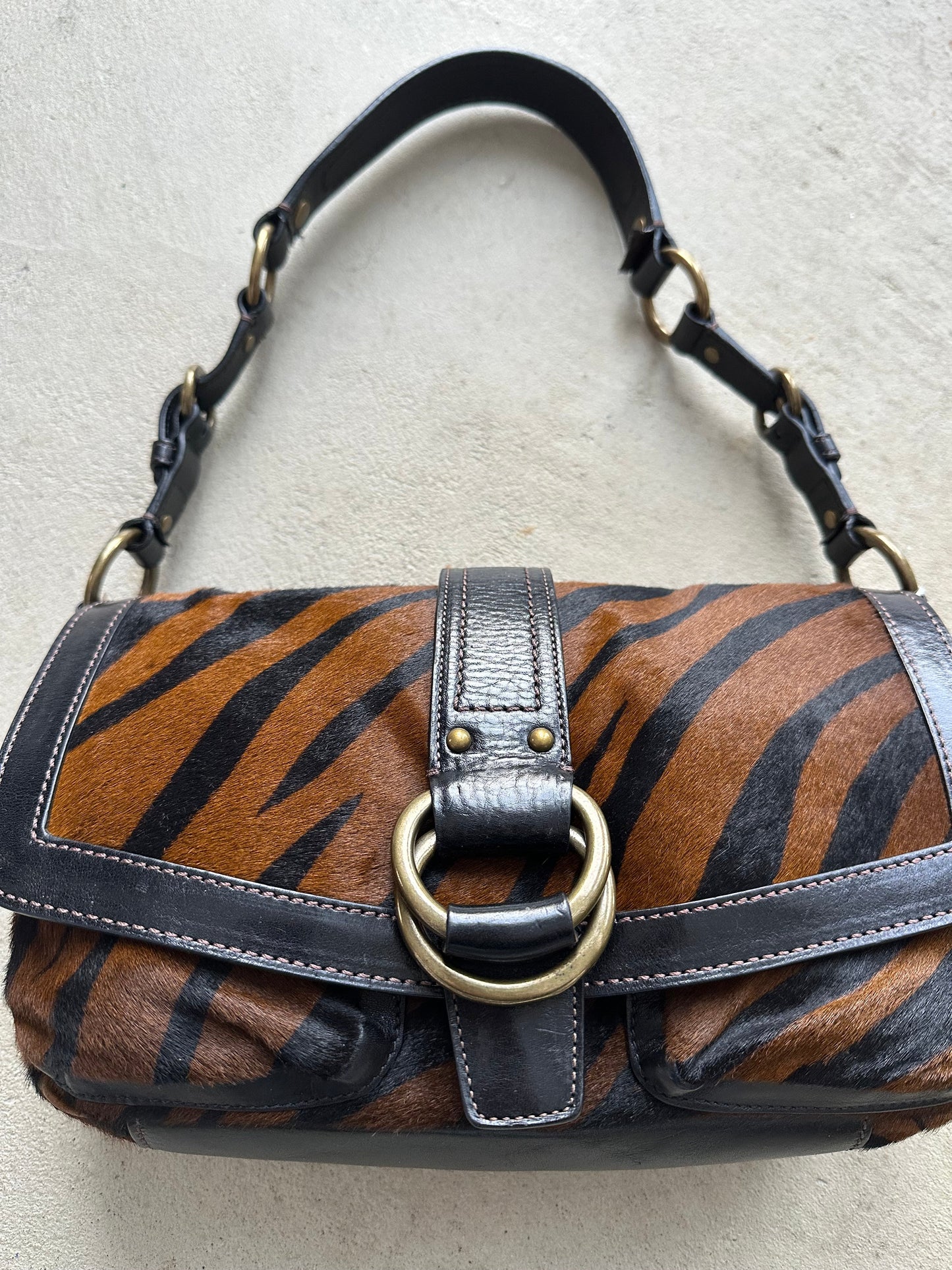 rare vintage y2k coach tiger print pony hair shoulder bag