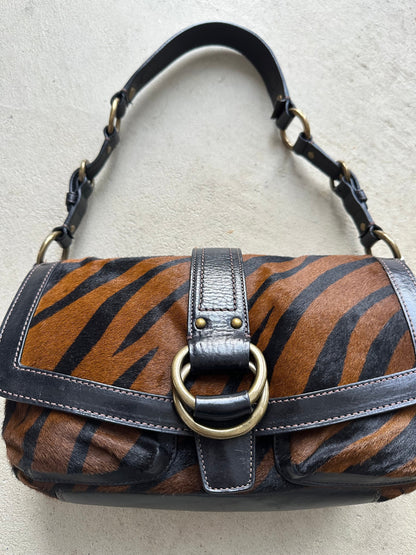 rare vintage y2k coach tiger print pony hair shoulder bag