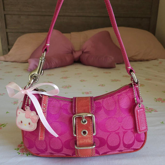 Y2K Vintage Coach Barbie Pink Suede Mini Demi Buckle Shoulder Bag🌺🩷