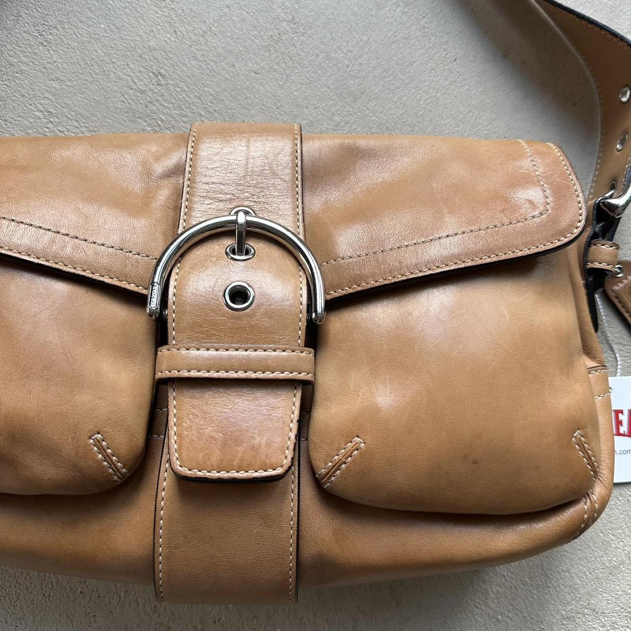 vintage y2k coach tan leather square soho shoulder bag