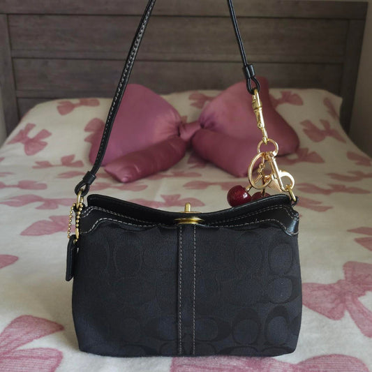 Bundle Of 2 Vintage Coach Y2K Brown Black Gold Hardware Signature Cs Mini Bag Shoulder Purse💜🍇