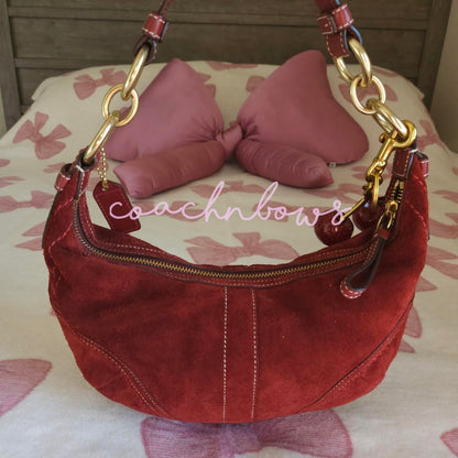 ❤️ Y2K Vintage Coach Small Suede Burgundy Hobo Shoulder Bag ❤️